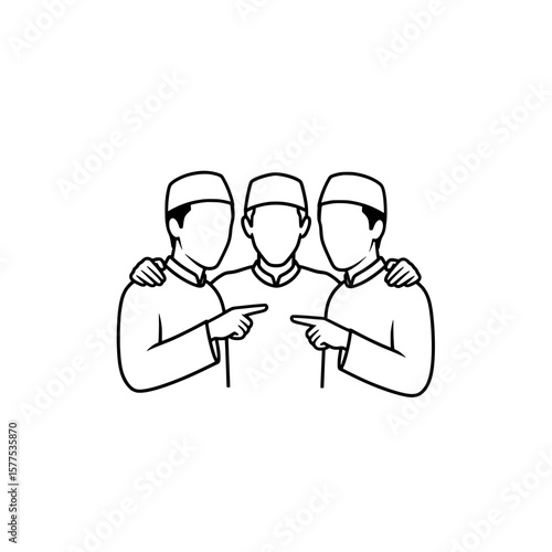 Three doctors with stethoscopes engaging in discussion