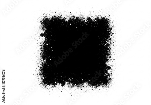 Abstract black spray paint square frame with textured edges on white background