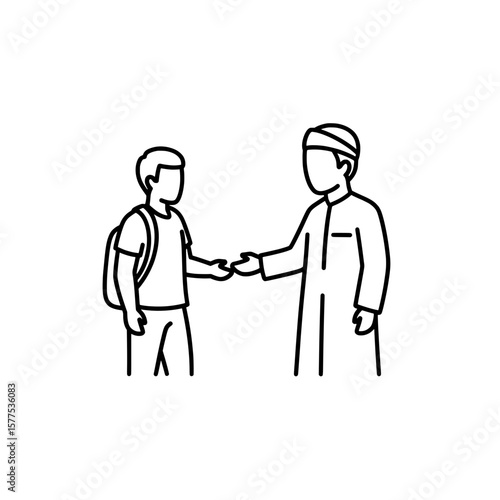 Outline of two people shaking hands in polite interaction