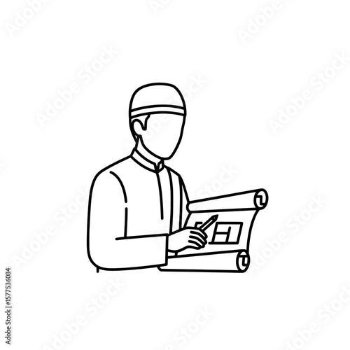 Engineer holding blueprint and pen with safety helmet