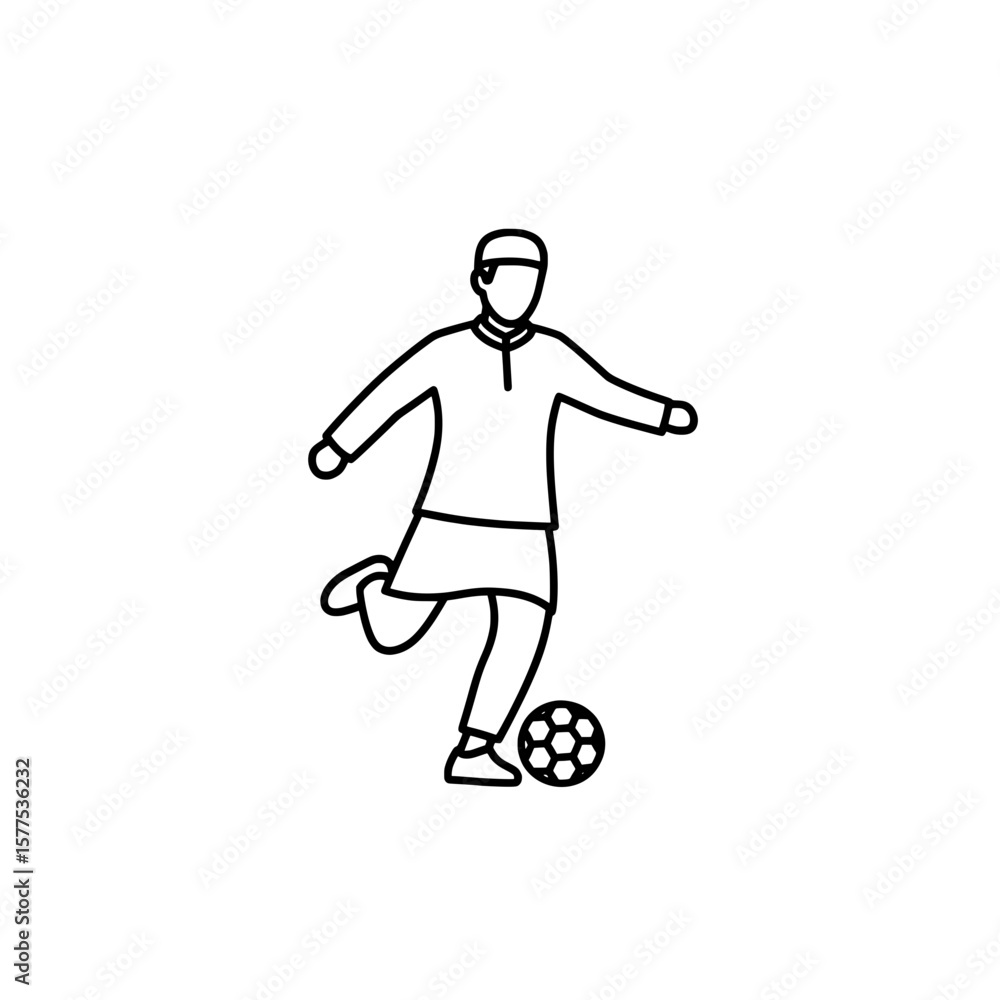 Obraz premium Minimalist outline of a person playing soccer with ball