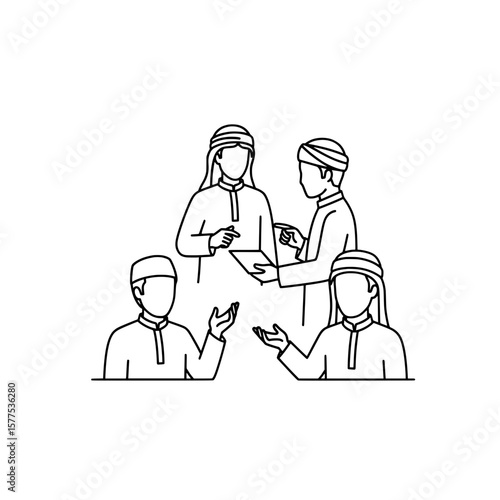 Group of four people talking and sharing ideas in a meeting