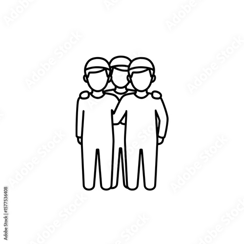 Three men standing together with arms around each other