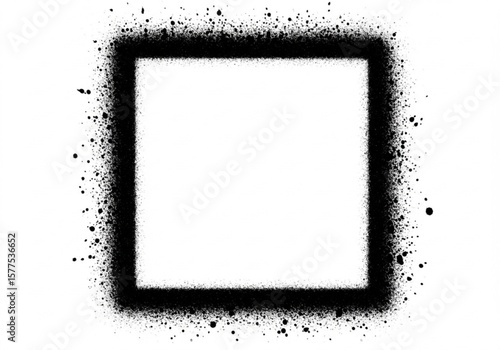 Black spray paint square frame with a distressed splatter effect on white background