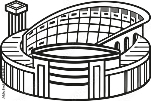 line drawing of a  stadium,  stadium icons in a simple line drawing style. on a transparent background