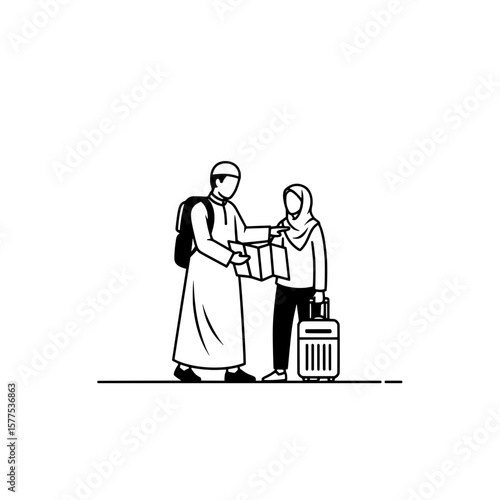 Traveler receiving assistance from airline staff with luggage and documents