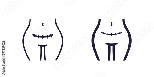 cesarean section icon with scar, line and solid design