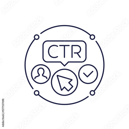 CTR icon, Click-Through Rate metric, line design