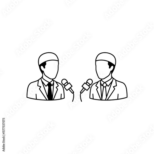 Male speaker with microphone in business suit for presentation