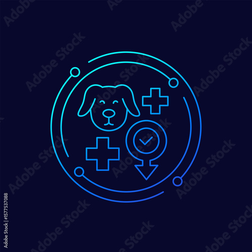 Dog neutering icon, veterinary procedure linear design