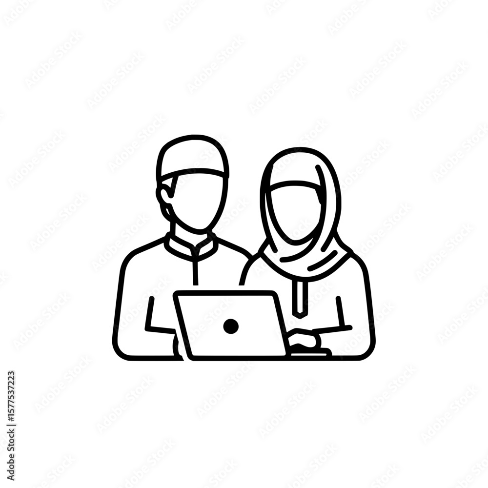Business team working on laptop with headset for remote communication Business team working on laptop with headset for remote communication