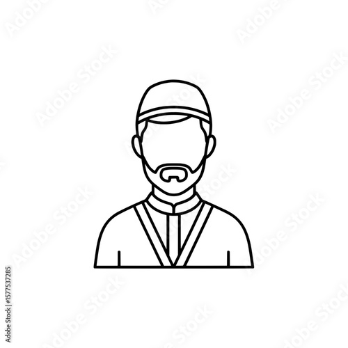 Minimalist outline of a man wearing a cap and suit for professional contexts