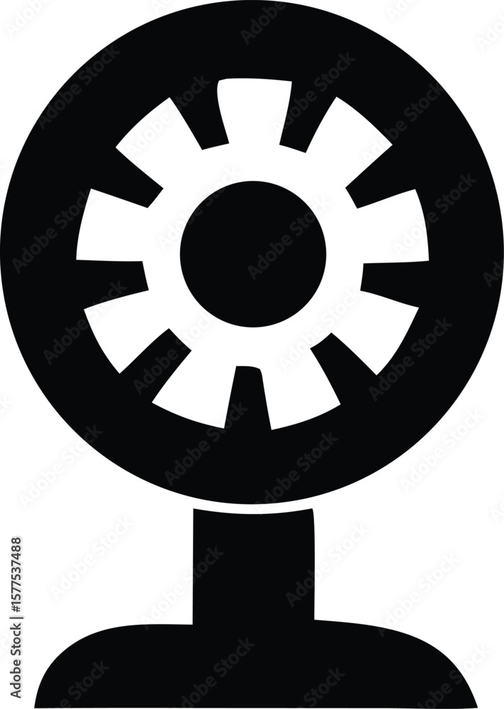 Obraz premium Stylized black and white icon of a fan with a circular head and a sturdy base representing cooling and air circulation