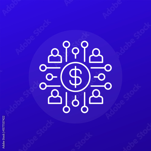 payments, money and people icon, line design