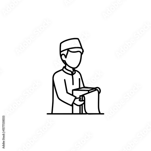 Traditional chef in a uniform holding a tray or dish