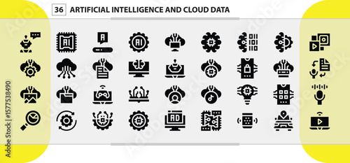 Artificial Intelligence and Cloud Data Icons Set