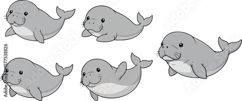 Fotografie vector illustration of dugong mermaid funny cute cartoon mascot character cartoo
