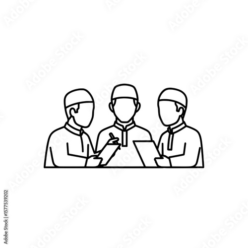 Group of people wearing medical scrubs and face masks in discussion