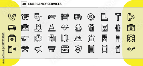 Collection of Emergency Services Icons Related to Healthcare and Safety