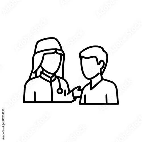 Medical staff with stethoscope and patient in hospital scene