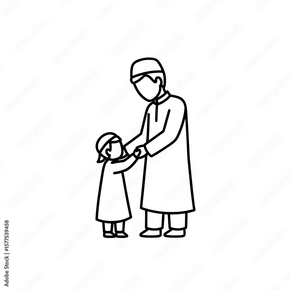 Adult and child holding hands in a line art style Adult and child holding hands in a line art style