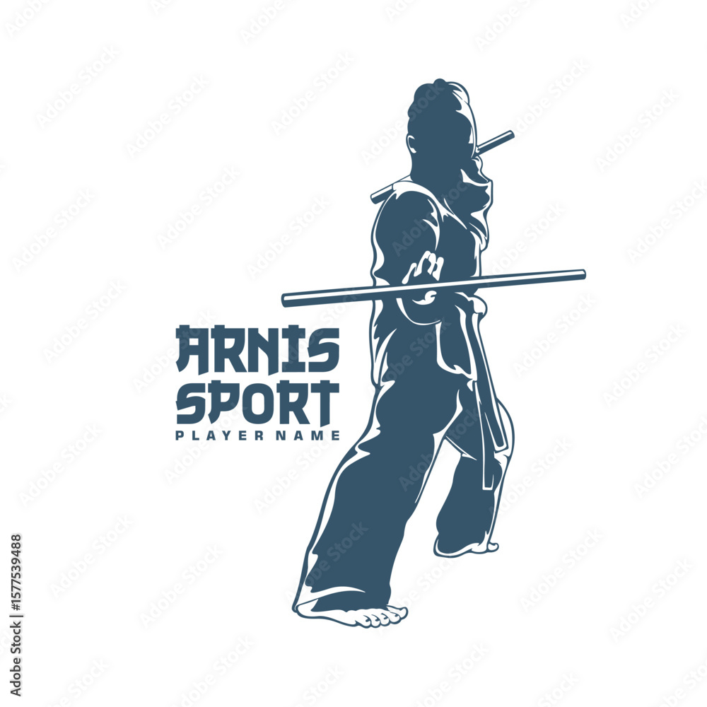 Fototapeta premium Arnis sports stick martial arts Stock design vector. Silhouette Arnis Player Template Illustration.
