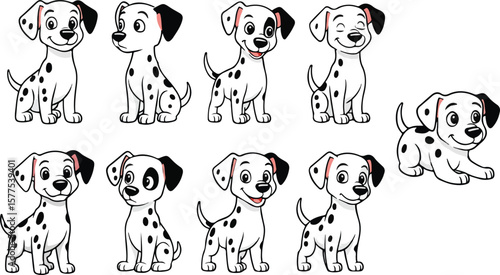 vector illustration of dalmatian dog puppies funny cute cartoon mascot character cartoon with 9 poses 02