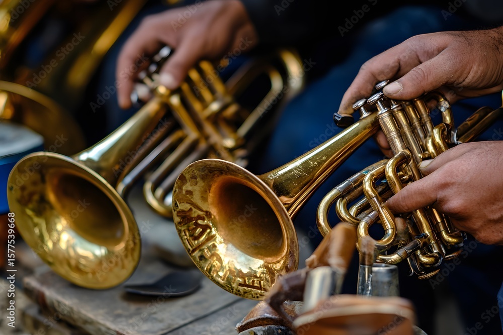 Obraz premium Man playing saxophone and trumpet in a jazz music performance