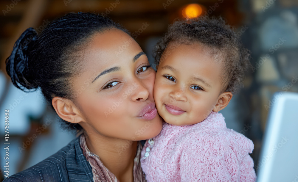 Fototapeta premium Balancing business and motherhood with joy during a special moment at home