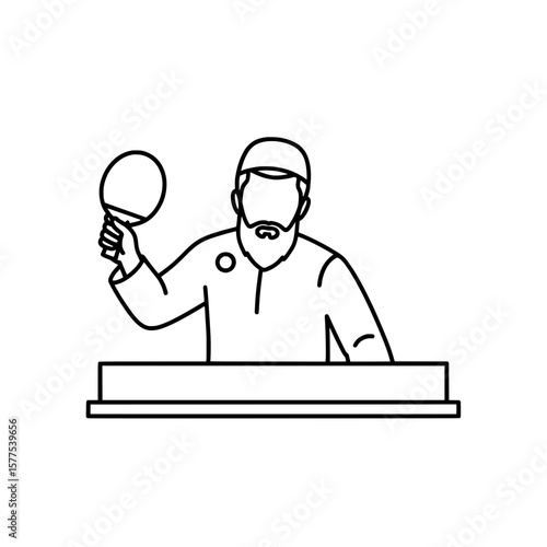 Male athlete playing ping pong with a paddle and ball
