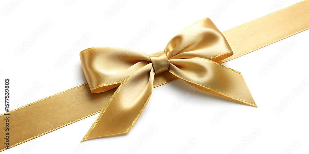 Fototapeta premium A luxurious gold satin ribbon and bow, isolated on white background, adds a touch of elegance and festivity to any gift or celebration