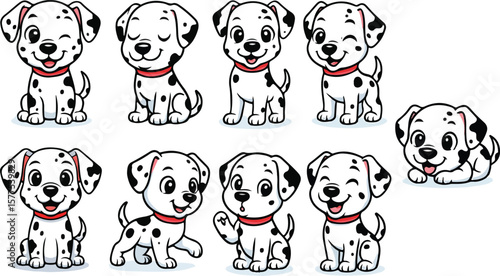 vector illustration of dalmatian dog puppies funny cute cartoon mascot character cartoon with 9 poses 01