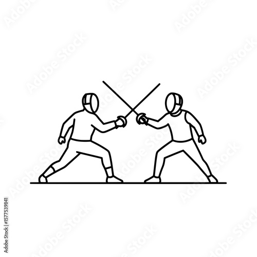 Two fencers engaging in a duel with crossed swords