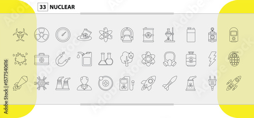 Collection of Nuclear Science Technology and Energy Icons for Design