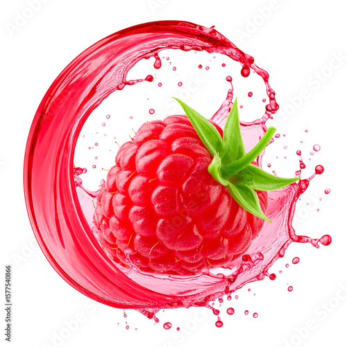 Juicy red raspberry in a splash of pink juice