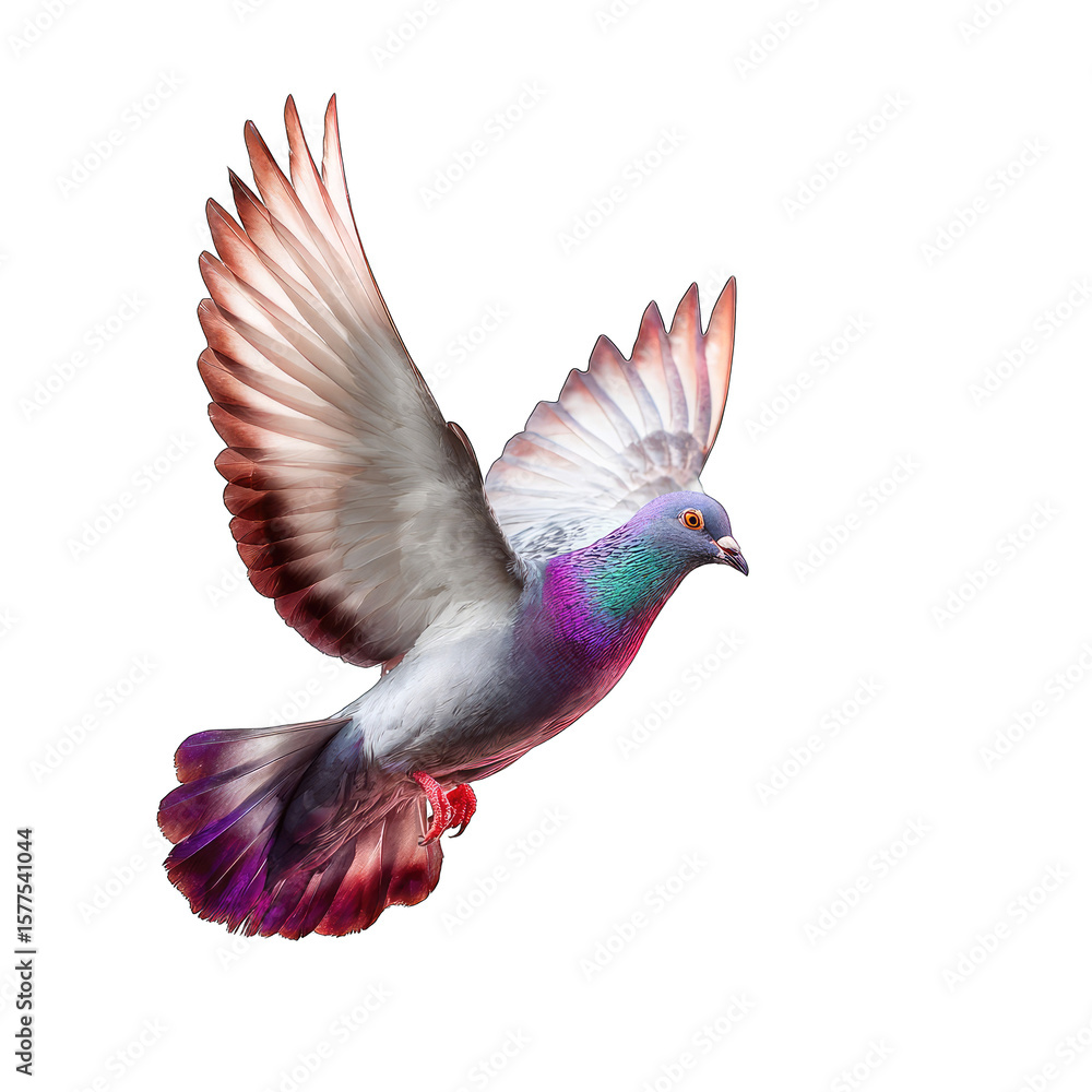 Obraz premium Pigeon in flight, vibrant plumage