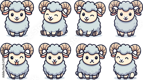 vector illustration of ram sheep funny cute cartoon mascot character cartoon with 8 poses 02