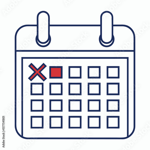 Calendar with marked days and cross date