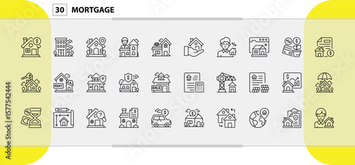 Mortgage Finance and Property Transaction Icons Set