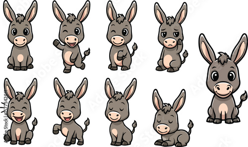 vector illustration of donkey horse funny cute cartoon mascot character cartoon with 9 poses 01