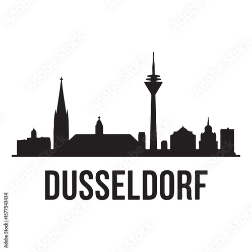 Dusseldorf skyline horizontal banner. Dusseldorf, Germany. Vector template for your design. Vector black silhouette. with white background
