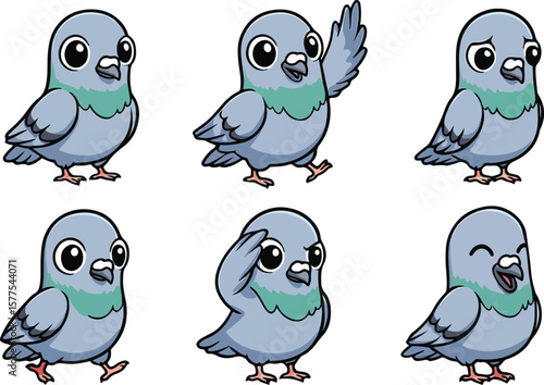vector illustration of dove pigeon bird funny cute cartoon mascot character cartoon with 6 poses 