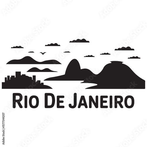 Rio De Janeiro skyline horizontal banner. Rio De Janeiro, Brazil. Vector template for your design. Vector black silhouette. with white background