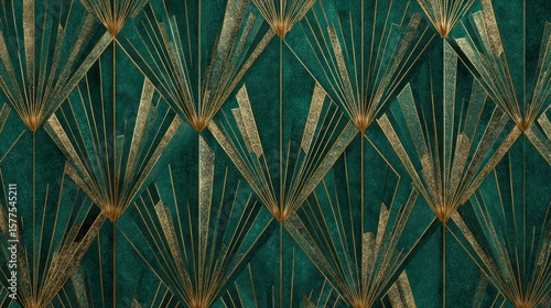 Teal and gold geometric patterned wallpaper