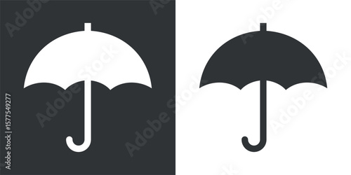Umbrella icon. Symbol of rain or protection. Means of protection from the sun. Attribute of bad weather or precipitation. Vector icon.