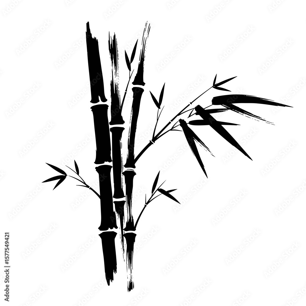 Obraz premium Bamboo branches in traditional ink style with black and white colors - 