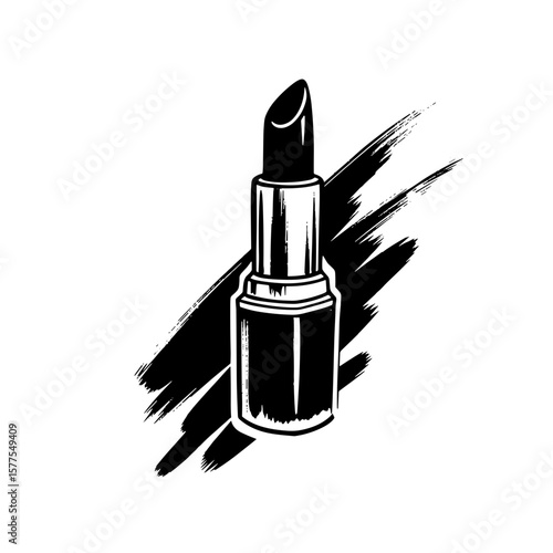 Black lipstick tube on abstract brush stroke background  