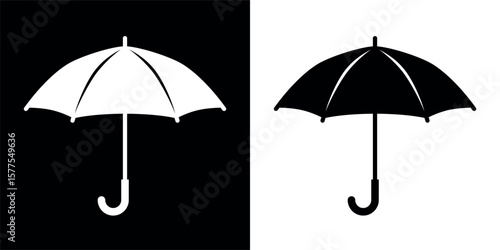 Umbrella icon. Symbol of rain or protection. Means of protection from the sun. Attribute of bad weather or precipitation. Vector icon.