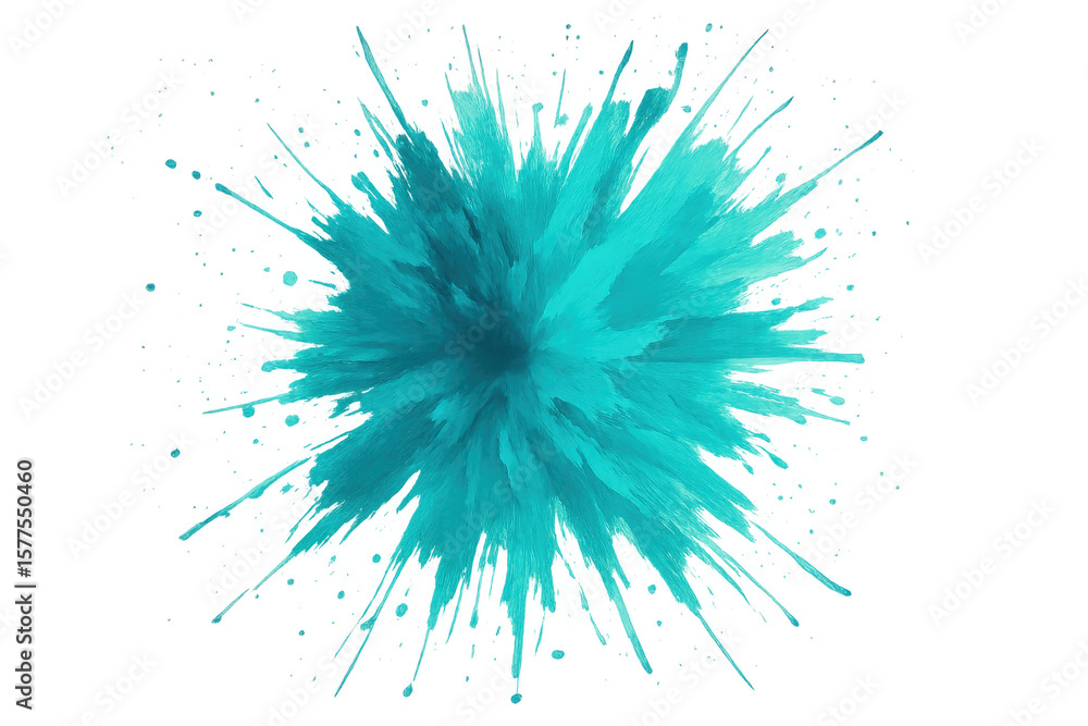 Obraz premium Turquoise paint is exploding and splashing on a transparent background, creating a vibrant and dynamic visual effect