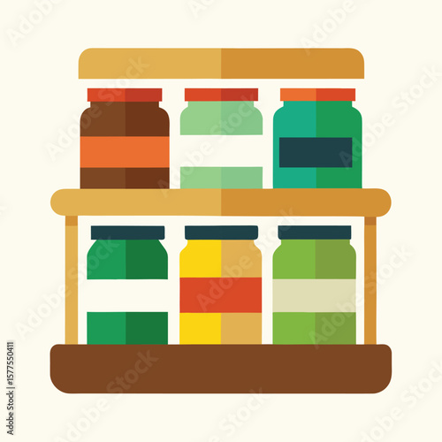Vibrant and colorful kitchen spice rack illustration with clearly labeled jars perfect for culinary themes and food blogs